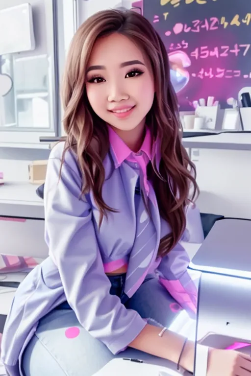 Best quality, 8k, Pokimane, pount, perfect face, accurate anatomy, crop top