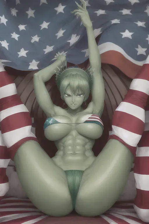 Lady Liberty stepping on a politician, American flag bikini, One Piece anime art style, green skin, erotic,
(((five fingers per hand))),two arms, two legs,erotic,(pixiv),best quality,masterpiece,(professional lighting),realistic abs