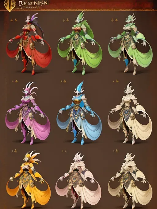 ((Random culture, myth)) character design sheet View from all side character. High quality design masterpiece of ((bestiary page))