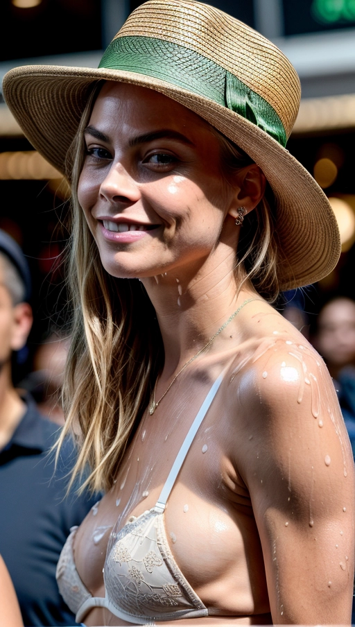 (skinny naked messy Cara Delevigne 30 years:1),
(accurate face, photorealistic face,perfect face,detailed face:1.07),
dpmg_face_cum_v1, (covered in cum, cum on face, facial, bukkake,cum on hair:1.18),
(wearing darkgreen bra, wearing panama hat:1.1),
(in the crowded mall, walking in crowd:1.18),(smile:1.12),sideview,
<lora:dpmg_add_detail:1.15>,
deviantart,
uncensored,
HDR, UHD, 64K,
Highly detailed,
Studio lighting,
Professional,
Trending on artstation,
Unreal engine,
Vivid Colors