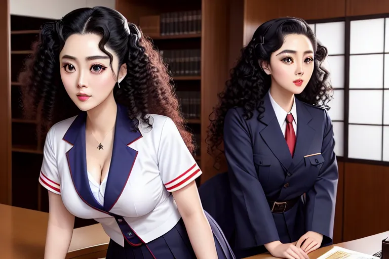 a color pencil draw of,fan bingbing,wearing japanese high school uniform,squatting,at the office,natural breasts,five slender fingers,curly hair,charming face,beautiful lips,detailed large eyes,curved eyebrows,curved eyelid,pale skin,romantic,tattoo,smooth,8k,sharp focus,bokeh,professional