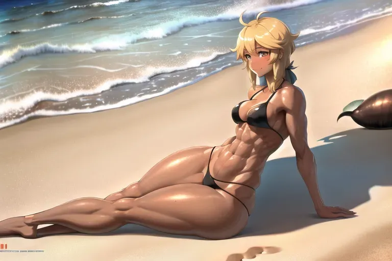 slightly toned, Oiled, On a beach, tan, anime girl, high definition, ass, whale tail, Nice ass, not too big,<lora:dpmg_gigachad:1>