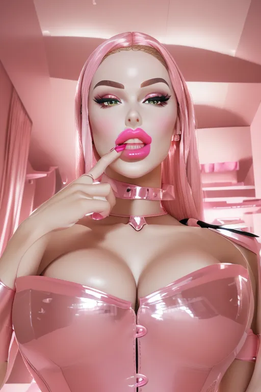 high detail photography of beautiful barbie french maid, (outfit), with big lips (((8K face))), (((perfect anatomic head))), (((perfect anatomic face))), perfectly placed green eyes, big red lips, thick mouth, skinny figure, ((perfect female anatomy)), seductive, 8K, high resolution, dynamic scene, (((full body visible))), (((she wears pink high heel stiletto pumps))), (((perfect anatomic face))), beautiful face, cutie, doll, shiny look corset, bustier, harness, front look, pronounced camel toe, pink and black, brothel room, diamonds, mirror on the wall, candles, bed with satin sheets, (((perfect female body))), ((perfect body anatomy))