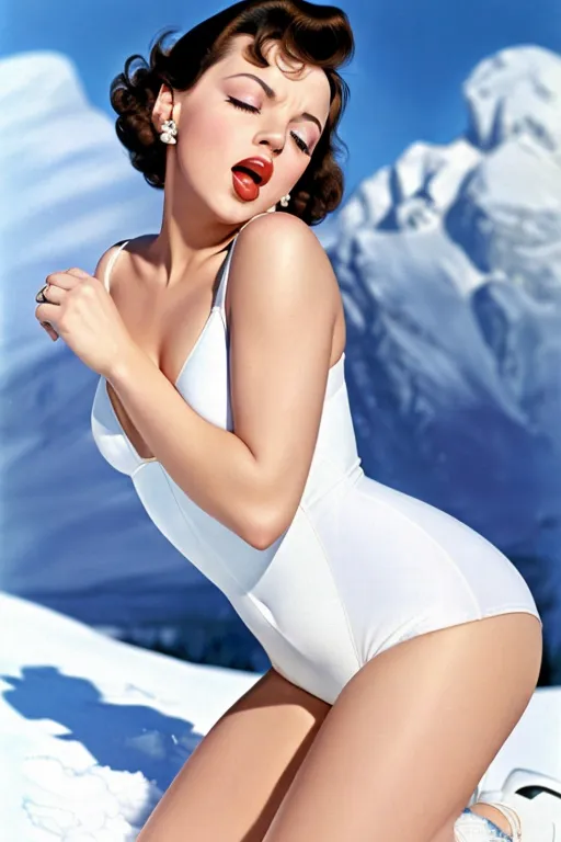Colour painting of Judy Garland, very sexy turtle-necked long-sleeved white leotard,((bare thighs)), smooth skin, cute butt, fine beautiful body,((winter landscape)),(detailed skin features),(detailed face features), beautiful face, (detailed body features), beautiful eyes,
She is being overcome by the cold which is making her ((sneeze uncontrollably)) with ((nostrils flaring)), ((eyes closed)) and ((mouths wide open))