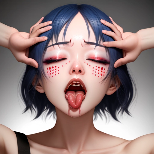 woman ahegao, hands on face, tounge out