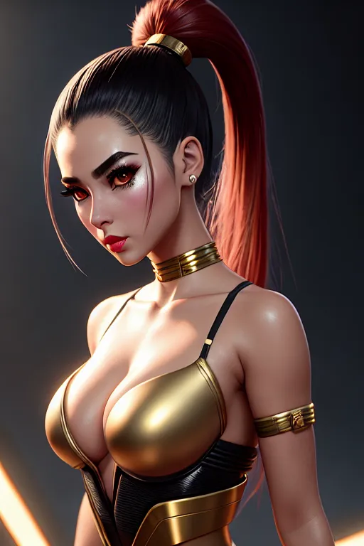 a digital painting of,alien girl,wearing kimono,standing,in a dystopian future,big breasts,five fingers per hand,ponytail,gorgeous face,beautiful lips,curved eyebrows,curved eyelid,smooth skin,satisfaction,wearing golden ring,studio lighting,cinematic lighting,artstation,cgsociety,8k