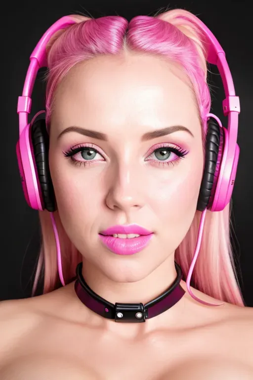 Dopamine Girl Photograph Face Closeup Bimbo Hypnotized Expression Mesmerized Pink Room 