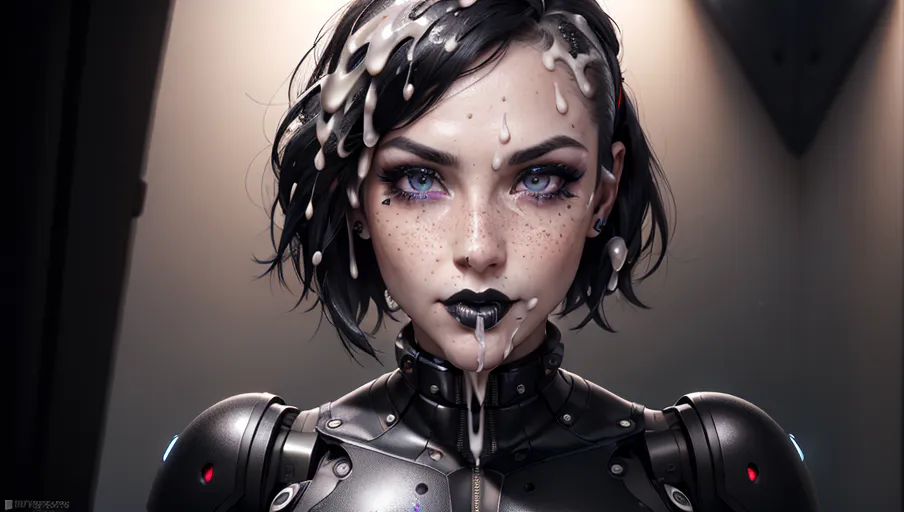 photorealistic, 8k, accurate face, detailed face, (((replicate inspiration face))), freckles, (black lipstick),robot slave, (cum slut:1.3), flat chest, (outfit), slut face, dynamic, 8K, digital photo, looking at you,