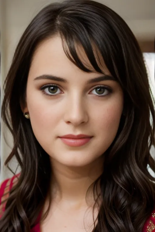 Headshot closeup, stunning gorgeous preteen, huge eyes, wavy hair