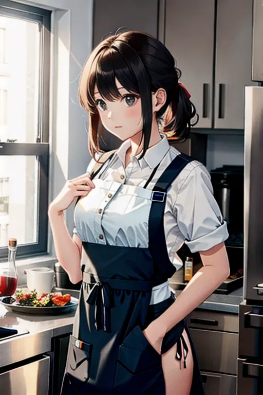 young woman is wearing nothing but apron