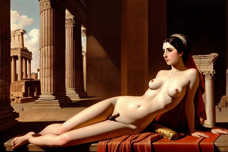 naked woman,ancient rome,lounging,banquet,realistic,detailed