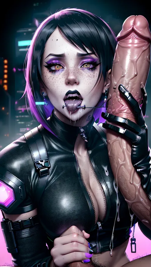(((replicate inspiration face))), freckles,a cyberpunk girl, wearing slutty clothes, black lipstick, textured skin,
holding a giant cock, monster cock, ((massive wide cock)), aroused, o face, orgasm, orgasm face, drool, spit, saliva, oral, blowjob, lips around penis, throat bulge, face fuck,