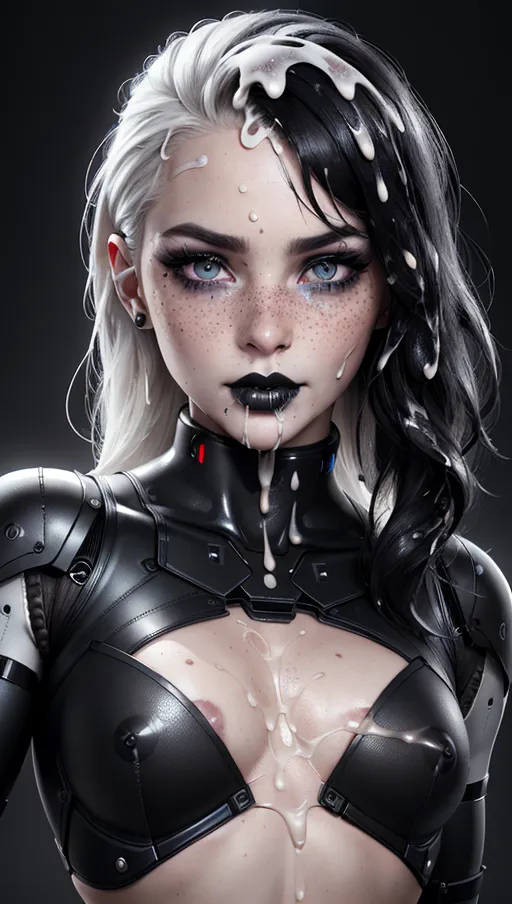 photorealistic, 8k, accurate face, detailed face, (((replicate inspiration face))), freckles, (black lipstick),robot slave, (cum slut:1.3), flat chest, (outfit), slut face, dynamic, 8K, digital photo, looking at you,