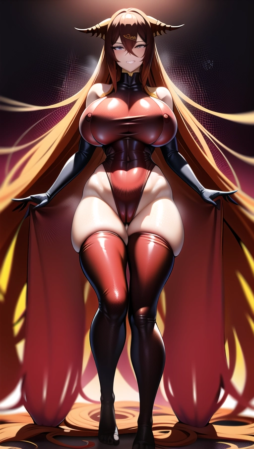 ((Burgundy red and yellow symbiote girl)), ((((hair-raising symbiote)))), ((burgundy red and yellow symbiote goo)), ((((burgundy red long hair with yellow strands)))), ((red and yellow symbiote goo suit)), (((yellow strands))), (((((symbiote goo hair))), ((((burgundy red and yellow symbiote goo body)))), ((burgundy red hair)), ((very very long hair)), (((big cameltoe)))