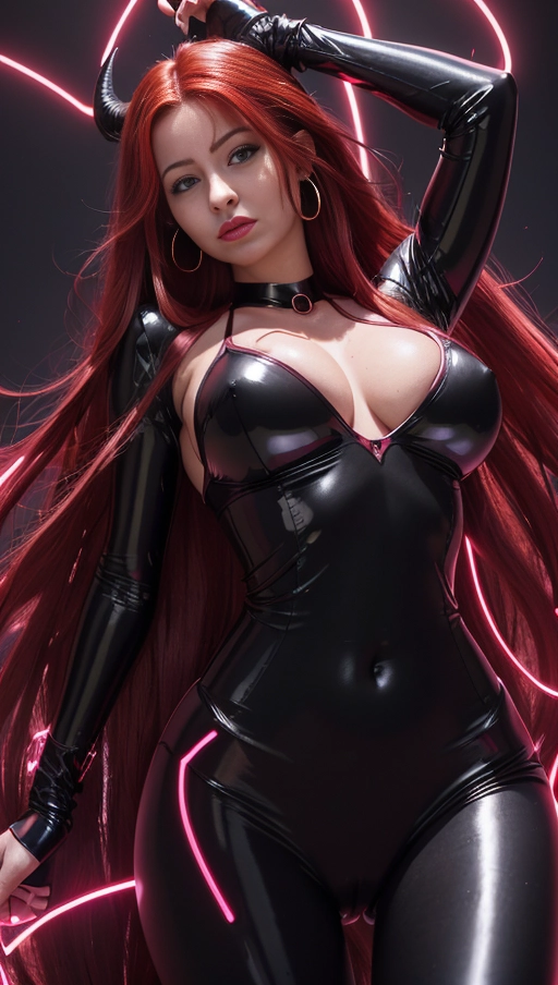 best quality, (((ultra high res))), (((detailed face and eyes))), ((perfect face)), (big shining heart choker), earrings, jewelry, (conjuring), witch, ((very long voluminous hair)), ((((Bordeaux red hair)))), ((((black skintight neckholder)))), ((((pink lipstick)))), ((black long sleeves)), ((glowing heart)), (((demon mark))), ((((straight hair)))), (((Kylie Jenner))), (((((very very long Bordeaux red hair))))), (((perfect face and eyes))), (((straight hair))), ((black leggings)), (black latex suit), ((succubus)), demon horns , (((huge cameltoe))), black gloves, ((pov from below)), dark background, ((shining Dessous)), ((shining lingerie)), (((strands))), (((pink glowing lines)))
