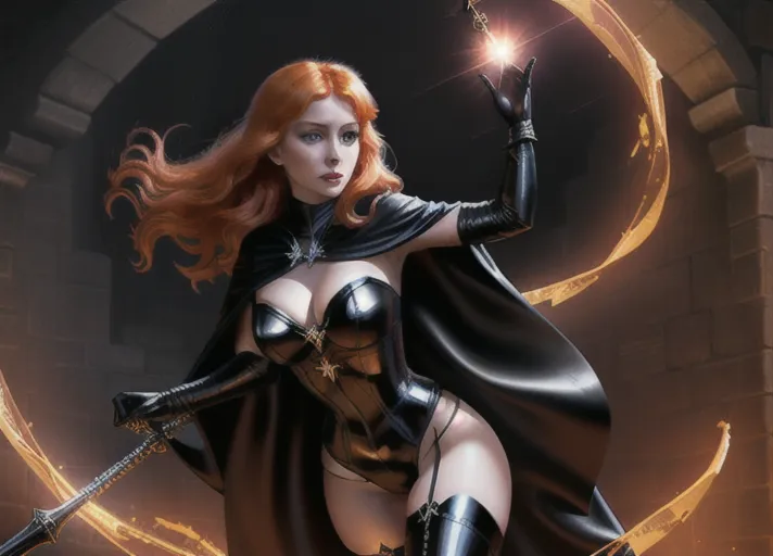 Sweet bright cheerful beautiful elegant auburn haired in a low hanging bun wide sparkling sapphire eyed Queen Anna of Arendelle in black sexy leather and satin attire with a large hooded full length cape obscuring her features in deep shadows lashes out with a whip against a strapped-up prisoner.
horror