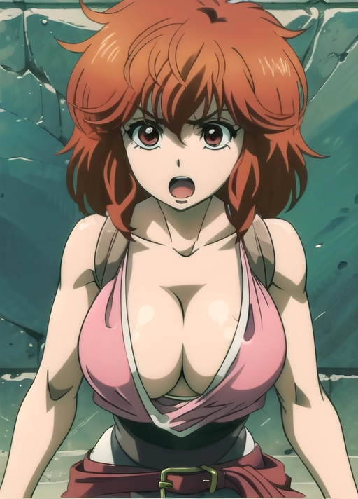 <lora:plVOer6ObyM_Yoko_Tia_Noto:1>, (yoko_s1),
In a medieval-fantasy style, in the style of Bastard Heavy Metal Dark Fantasy,
she has short-length wavy red hair, (short hair), (((reddish light brown eyes))),
she wears a sleeveless pink red shirt and a white collar, she wears teal shorts and a belt, she wears moto black gloves, (short proportions), (D sized boobs), (big soft boobs),
nsfw, masterpiece, smooth, soft lines, soft edges, perfect edges, perfect anatomy, soft lighting, absurdres, perfect edges,