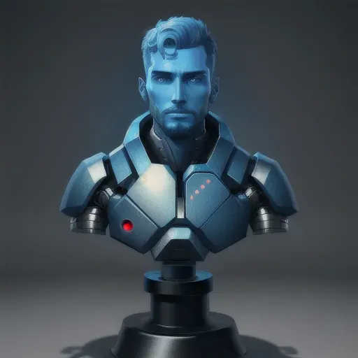 a human male tech-specialist, simple background, best quality, sci-fi, standing straight, looking at viewer, sfw, detailed eyes, high resolution, masterpiece, high quality, character bust
