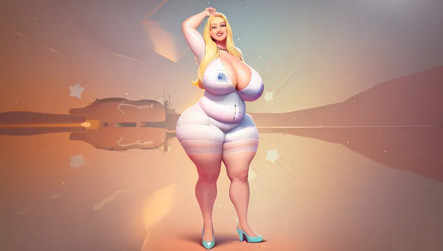 a digital painting of a happy ussbbw fat blonde woman