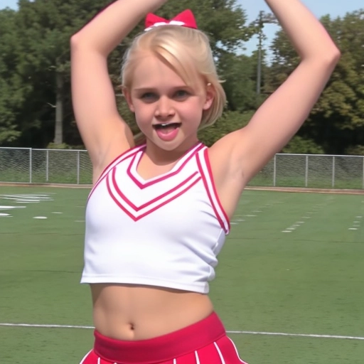cute blond cheerleader wearing a short crop kissing her dad