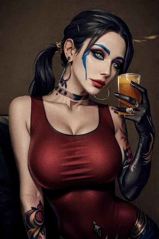 face tattoo, large breasts