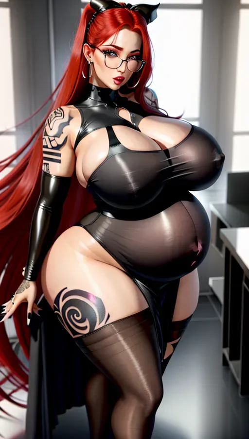 Dogy poses,photorealistic,UHD,8K,best quality,ultra high resolution, 2 girl,insanely beautiful, fantasy, BBW, long dark red hair, Red eyes, glasses,((( very huge gigantic boobs ))),(((gigantic boobs))), perfect boobs ,((( very huge gigantic belly ))),(( gigantic fat belly )),gigantic pregnancy belly,((skin tight nylon dress black)), Sheer dress nylon, (((nylon socks))), nipple bar,big nipples, nipple piercings,smooth skin,((prey tattoos)), background berlin,