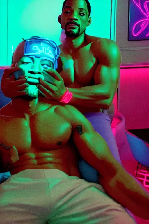 Will Smith is fucking hard bareback Timothy chamalet on a very aesthetic bedroom with neon lights