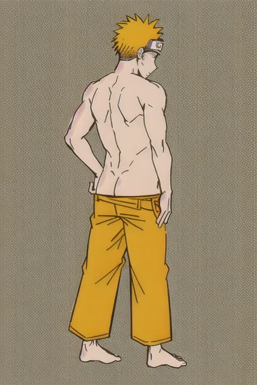 Naruto Uzumaki standing up, hes naked, hes spreading his butt cheeks apart