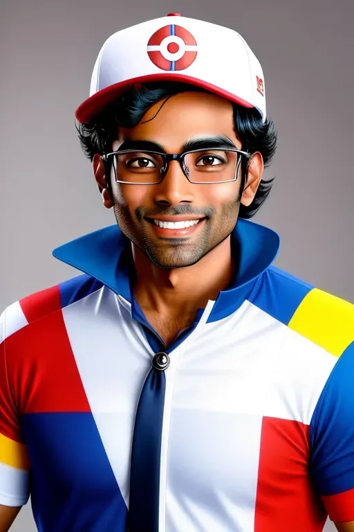 presidential candidate vivek ramaswamy as Ash ketchum, pokemon, well defined face, pokemon trainer, 4k, glasses, smiling, snorlax,