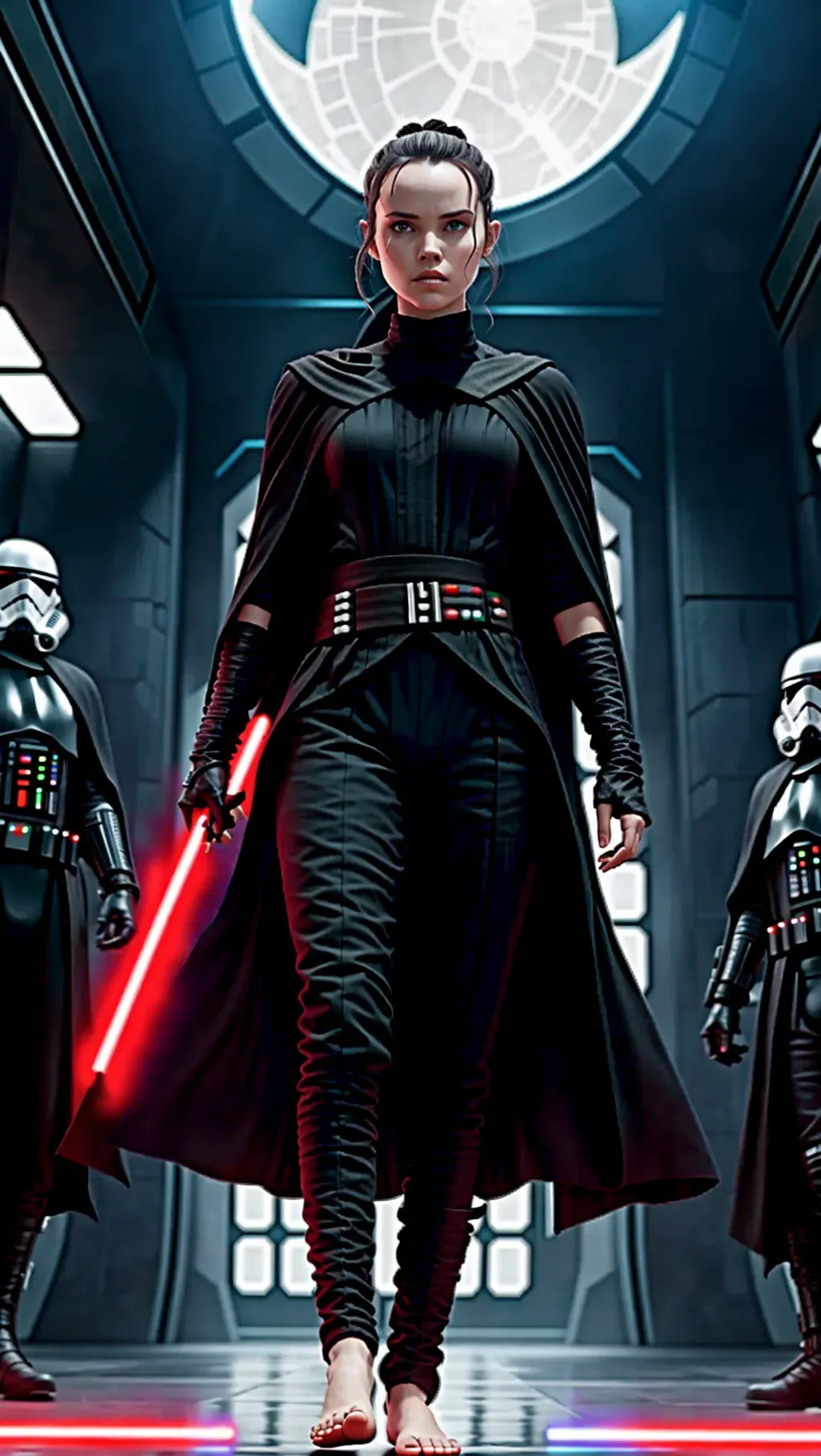 barefoot evil Sith Rey wearing black Sith robe pants and bla... - AI ...