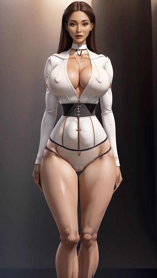 ,massive huge thighs,brown hair,hyper-realistic,skinny body,flat chest,school uniform,mini skirt,plastic skin,(A cups),white skin color, (forty six inch chest:1.6),(twenty eight inch waist:1.6),(forty inch hips:1.6),(six feet tall),(lithe athletic build),(firm and perky b cup breasts:1.2),black and white clothes