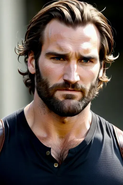 intricate highly detailed Clive Standen bo hair on the too of his head with a beard and shouting in anger