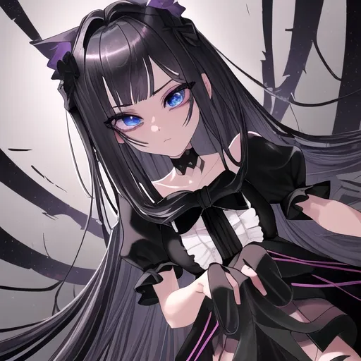 Anime-inspired female, 21, black medium-length hair, side bangs, blue eyes, fit physique, medium perky breasts. Dressed as a maid with black and white uniform and black lace lingerie. POV from a male perspective, lying down, shy expression. Top undone, breasts shown, erect nipples. Thighs apart, lace panties down, shaven wet pussy visible. Soft lighting, high detail.