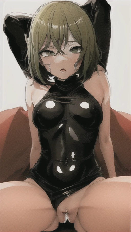 (((Full color image of Skinny Tatsumaki from Onepunch-man naked floating midair with wind blowing strongly))) (((chibi proportions))) (((perfectly flat stomach and chest))), no panties, no underwear, (((shaved pussy with fat shiny wet labia))) (((shiny skin))) (((high definition skin))) (((highest quality hair))) (((no tattoos))) (((short green hair and green eyes))) (((upturned nipples))) (((orgasm face))) (((more highlights))) (((more vivid colors))) (((highly oiled skin))) <lora:strading_pov:1> <lora:bukkake:1>