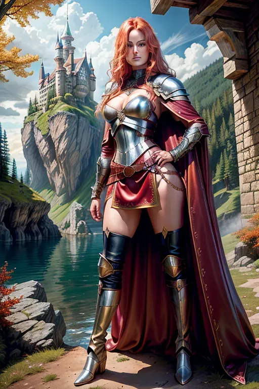 highly realistic photo, two women, blonde Olivia Wilde and redhaired Dina Meyer, wearing leather and metal armour, long cape, skirt reaching knees, leather boots, medium breasts, cleavage, midrif, toned and slim body, abs, slender arms and legs, small ass, narrow waist, detailed beautiful face,
High fantasy setting (Dungeons and Dragons), castle on a cliff in a forest by a lake,
<lora:dpmg_add_detail:0.8>, vivid colors, cinematic composition, artificial light, UHD, HDR, highest quality, highest resolution, (photorealist), (photorealism), (masterpiece:0.8)