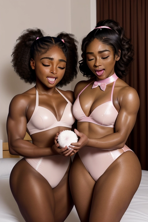 Simone Biles and Serena Williams, thick eyebrows, dark skin, beautiful faces, full lips, full cheeks, dimples on cheeks, naked, full thighs, round butts, extremely sexy, standing in bedroom, high definition, great lighting.They are having a (((sneezing fit))) with their ((nostrils flaring)), ((eyes closed)) and ((mouths wide open)),