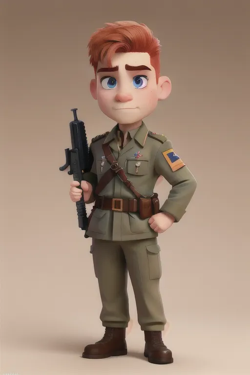 Soldier, French Foreign Legion, Sargent rank, strong, tough, shaved head, pale skin, angry eyebrows, handsome blue eyes, small nose, strong cheeks, full ginger beard, strong chin, french military field uniform, French military barret, tactical, standing aiming a realistic AR15 rifle, battle, high definition, 4k quality, excellent lighting, great shading, pristine detail, very clear picture, vibrant colors, accurate at lower promp guidence, ultra realistic, five fingers per hand.