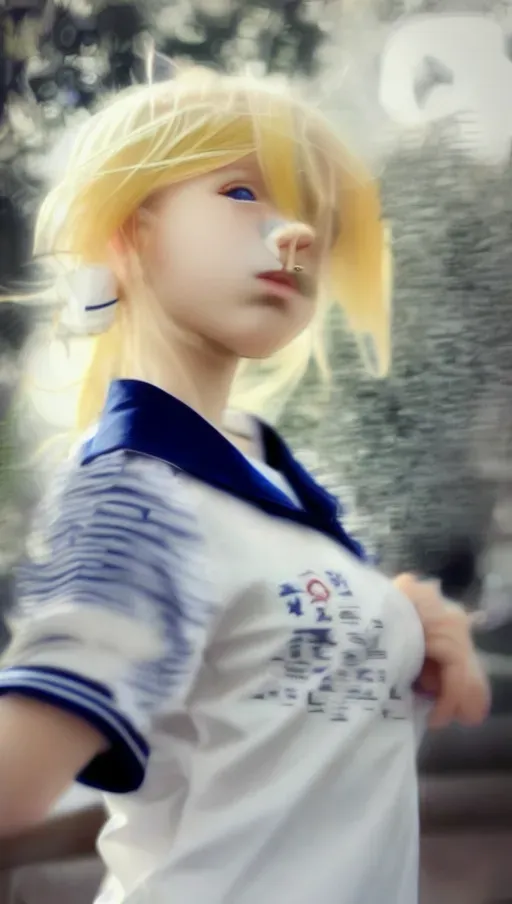 Japanese girl wearing sailor uniform, 1girl, , wearing shirt, blonde hair,