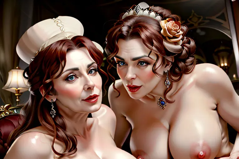 8k masterpiece, high detail faces best quality, 2gilfs Victorian, cunnilingus, <lora:yuri_cunnilingus:0.7>