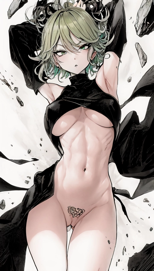 (((Full color image of Skinny Tatsumaki from Onepunch-man naked floating midair with wind blowing strongly))) (((chibi proportions))) (((perfectly flat stomach and chest))), no panties, no underwear, (((shaved pussy with fat shiny wet labia))) (((shiny skin))) (((high definition skin))) (((highest quality hair))) (((no tattoos))) (((short green hair and green eyes))) (((upturned nipples))) (((orgasm face))) (((more highlights))) (((more vibrant colors))) (((highly oiled skin))) (((thin and toned stomach))) <lora:female ejaculation:1> (((minimum size boobs)))