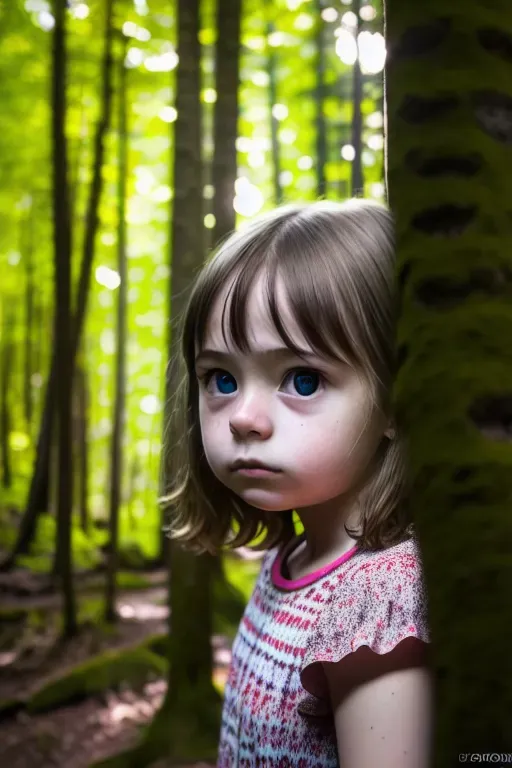 a 16K resolution realistic photo shot , realistic semen petite girl in the woods, looking in the camera