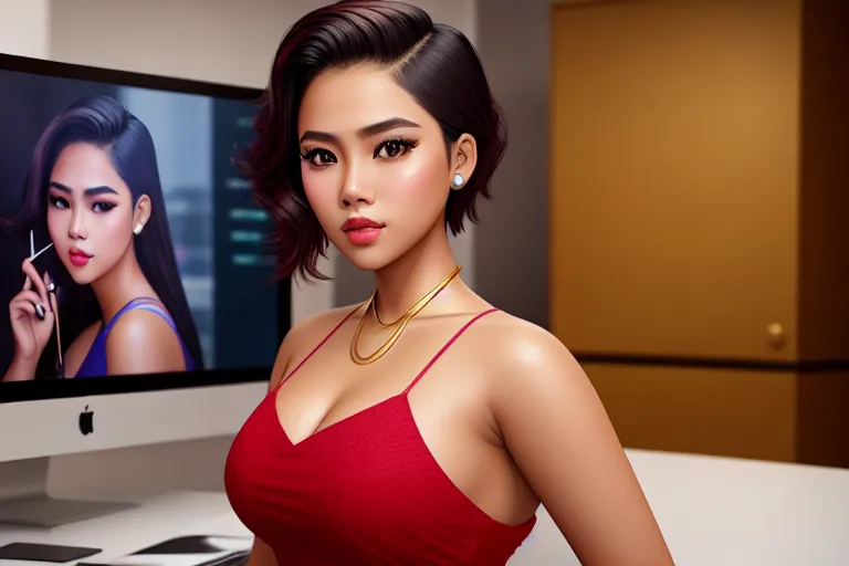 a color pencil draw of,a philippine girl,standing,at the office,big breasts,five slender fingers,undercut hair,charming face,beautiful lips,brown eyes,curved eyebrows,curved eyelid,textured skin,wearing golden ring,bokeh,surreal,ultra realistic,editorial,8k