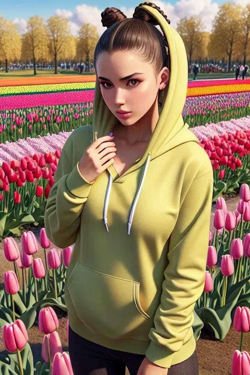 Dopamine Girl A Digital Art Of A Russian Girl Wearing Hoodie Touching Breasts In A Tulip