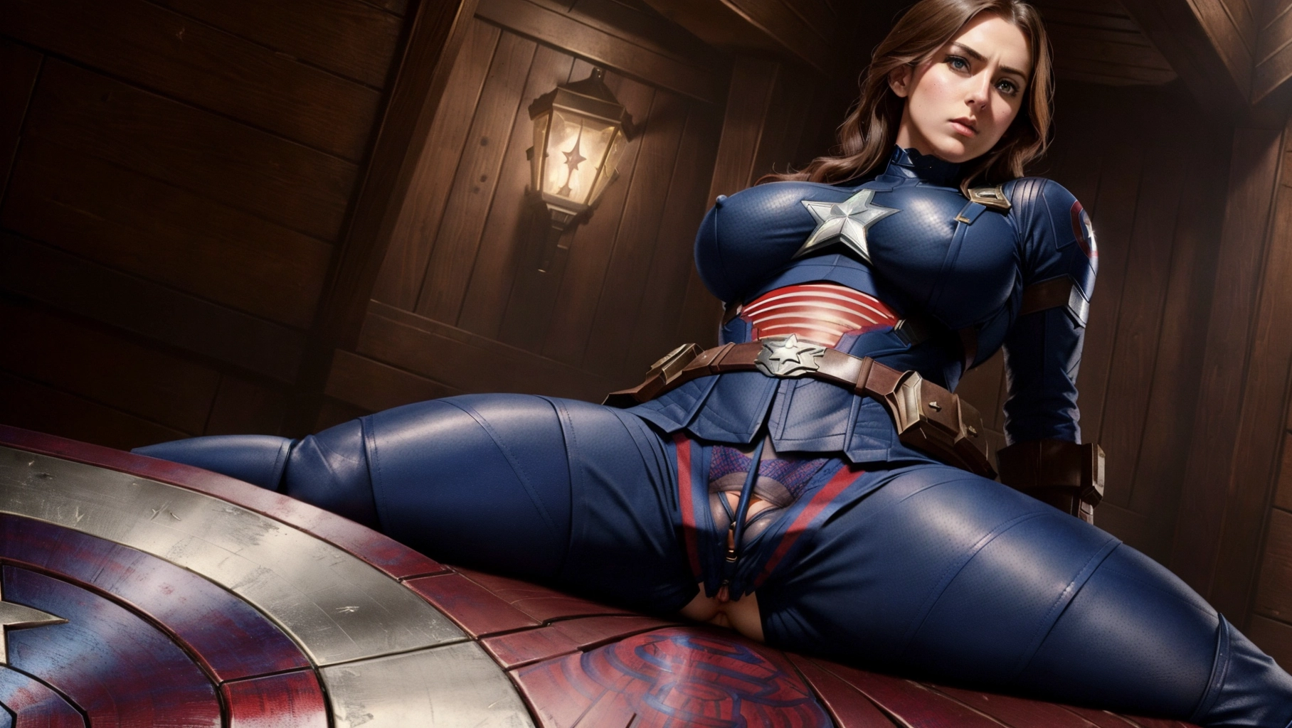 Female Captain America, victorian, photo, ((((fuck my tight pussy)))), (nice face), (outfit:1.5), 8k, UHD, ((big breasts:1)), ((cum)), ((perfect)),