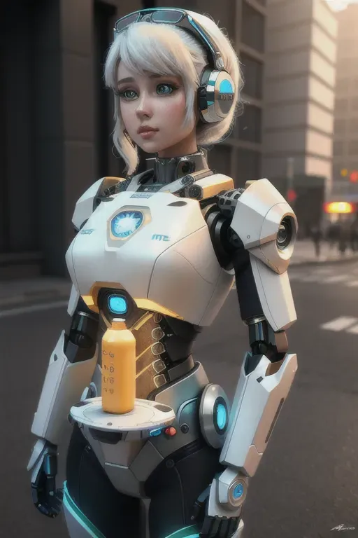 a very beautiful robotic girl, Majestic, Cyberparadism, chalk art, portrait, 3D rendering, Faded, badge, ivory colors, Medicalcore, Split lighting, Super detailed, photorealistic, food photography, Cycles render, 4k