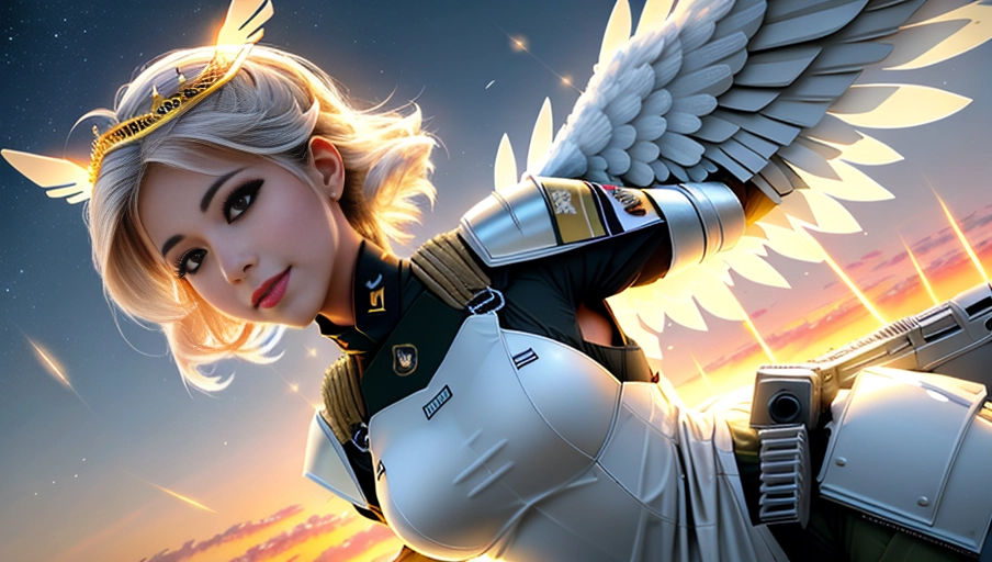 a 64k high detailed photo of body shot of
straight Female in battle
(((Covered with battle Gear)))
((Has battle Gear))
(Military)
Ultra Detailed
Best Quality
Most Detailed
((Angel
Wings))
Angelic
Lighting
Love
Hope
Magic casting
Crown
Smiling
Queen
happy
Glory
Warrior
Angels
Angelics
Positivity
Happiness
ecstasy
enraptured
sweaty
saving
God
Royalty
Morality
Goodness
True Good
Power
Force
Authority
Ethical
Saviour
orgasm face
Halo
short Hair
Always and Forever Sentimental
in heat
hot ultra
hot
best
best lighting
tantric
Neutral
Brilliant
Logical
Compassionate
Perfect
Perfection
Exciting
Integrity
Winged
Courage
Purity
Harmony
Beauty mark on upper lip
((Female))
Ethereal Lighting
Celestial Lighting
(((With army gear)))
((In uniform))
(((God Technology)))
((God Magic))
((God Tech))
with items of power
((Shor Hair Cut))