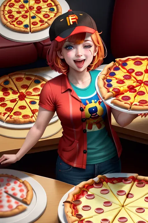 Fnaf pizza plex, Freddy fazbear, fun time chika with pizza