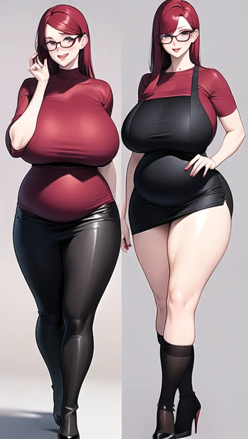 Dark red hair, sexy glasses,Sexy women,
sexy teacher, classroom background ,big boobs,pregnant gigantic belly,fat belly and fat boobs,weight gain, weight gain big belly, gigantic fat belly,fat belly ,huge pumped up belly, nylon Socks, black high heels boots, nude boobs, a huge massive belly 2 times the size of the person, ((before and after weight gain)) ,<lora:dpmg_pov_Big_fat_belly:1> ,