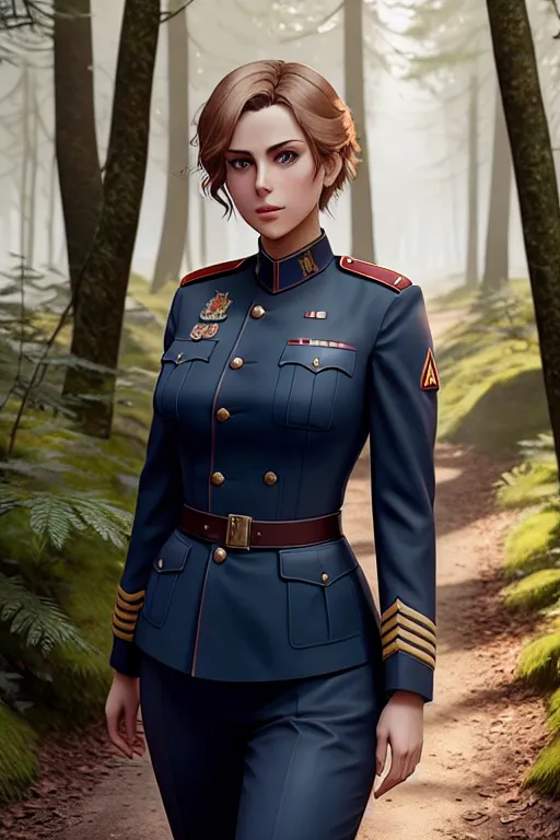 Dopamine Girl A Concept Art Ofviolet Evergardenwearing Soviet Uniformwalkingin The Forest