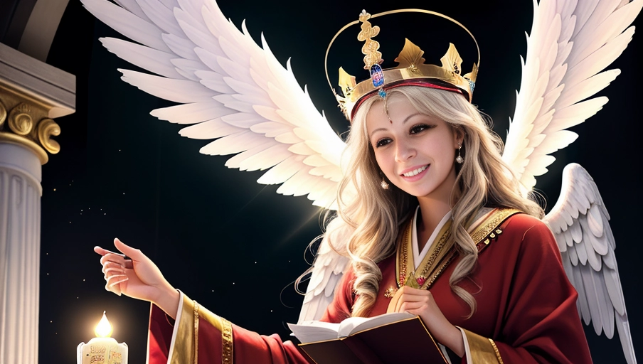 a 64k high detailed photo, ((female)), Intimacy, saint, priestess, religion, Sex Religion Tones, Intimacy Religion, Ultra Detailed, Best Quality, Most Detailed, (Angel Wings), Angelic Lighting, Love, Hope, Magic casting, Crown, Queen, Smiling, happy, Glory, Warrior, Angels, Angelics, Positivity, Happiness, ecstasy, enraptured, sweaty, saving, God, Royalty, Morality, Goodness, True Good, Power, Force, Authority, Ethical, Saviour, Halo, Always and Forever Sentimental, in heat, hot, ultra hot, best, best lighting, tantric, Neutral, Brilliant, Logical, Compassionate, Perfect, Perfection, Exciting, Integrity, Winged, Courage, Purity, Harmony, Beauty mark on upper lip, Family, Titan, Primordial, Protogenoi, Happiness, Happy, True Happiness, The Light themes, Heavenly Themes, Life, Death, The Rise, clean, Sexiest, Prettiest, Most, Beautiful, Angelic, Speech, ecstasy impression, (Happy Expression) ((Love Worship)) (with colourful Robes)
